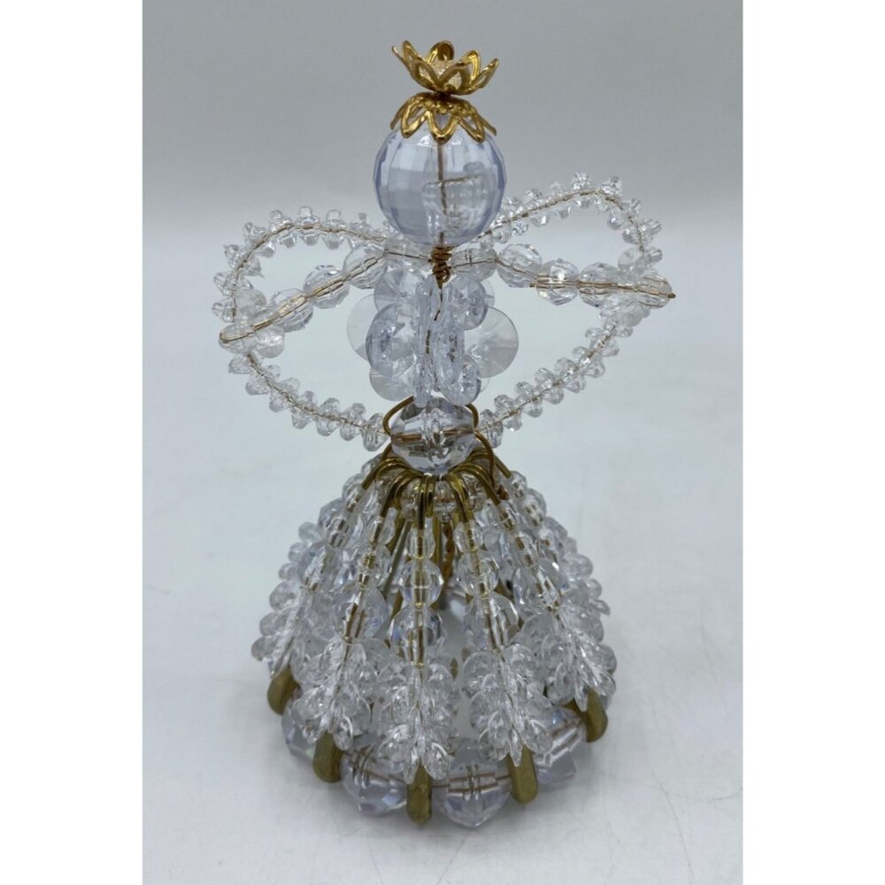 Handmade Beaded Safety Pin Angel Ornament Clear Gold Acrylic Beads Holiday Decor